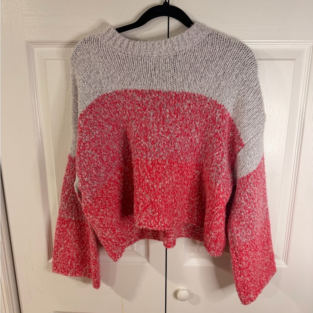 Sincerely Jules Red and Light Gray Colorblock Crewneck Sweater